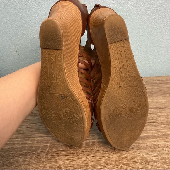 American Eagle Gladiator Peep Toe Wedge Heels - Brown - Size 11 - Picture 7 of 8